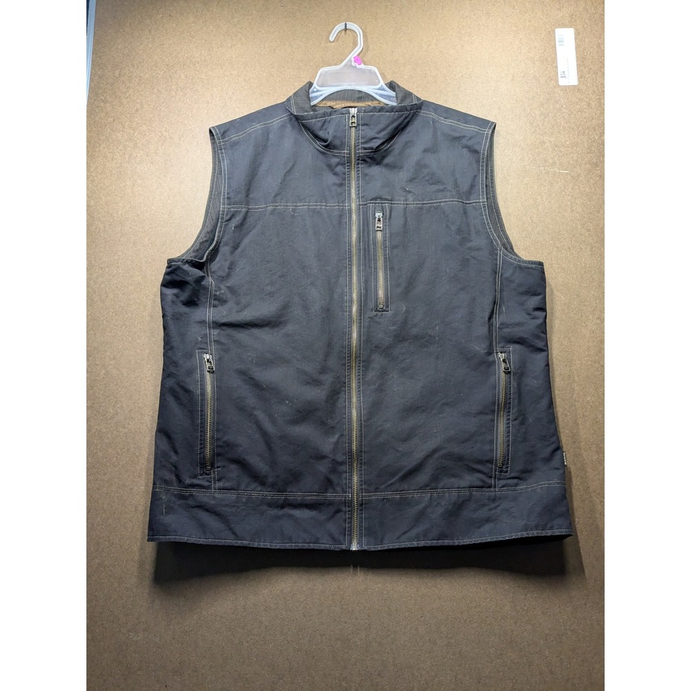 Kuhl Mens XL Black Canvas Fleece Lined Full Zip Outdoor Vest Charcoal